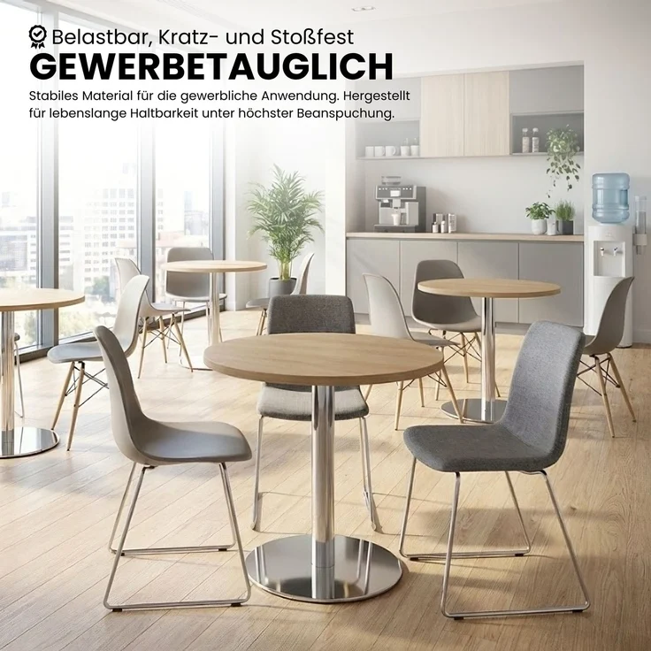 bümö Besprechungstisch, Esstisch groß, Tisch rund 100x100 cm in grau, Gestell: graphit - großer Rundtisch für 2 Personen mit Holz-Platte, Säule aus Metall, Konferenztisch, Bistrotisch, STF10-5-G – Bild 5