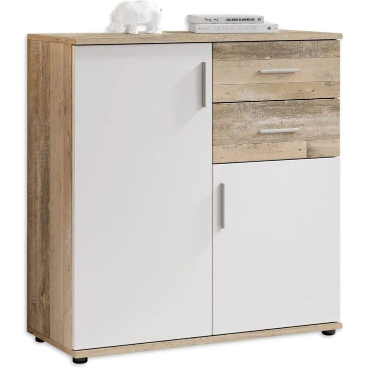 Bega 'CHARLY-BOBBY 4' Old Style Eiche hell Nb. / Weiß Kommode Schuhkommode Stauraum Sideboard ca. 80 x 82 x 35 cm