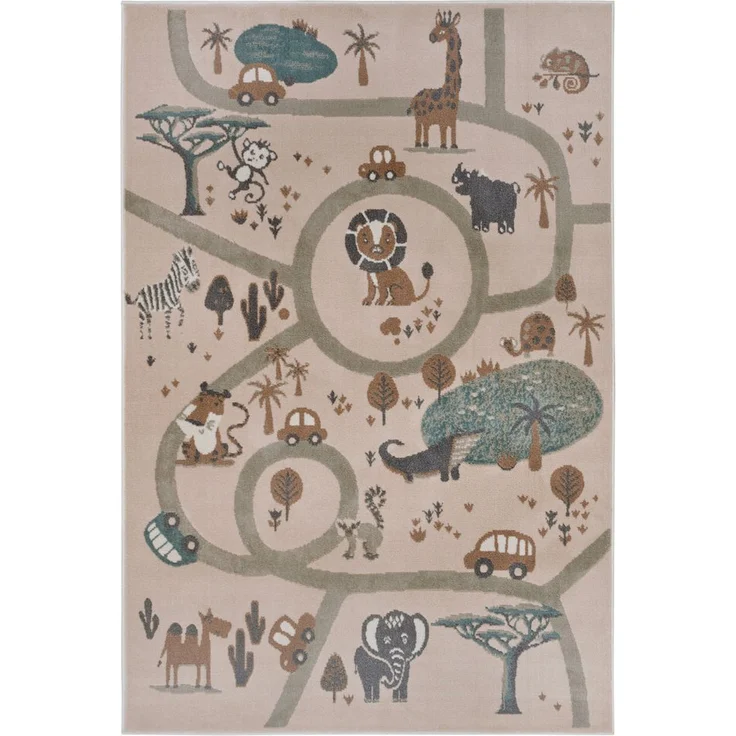 Hanse Home Adventures Kinderteppich - Tier Dschungel Spielteppich Straße Straßenteppich Teppich Junge Mädchen für Kinderzimmer, Jugendzimmer, Wohnzimmer - Creme Braun Grau, 160x235 cm – Bild 5