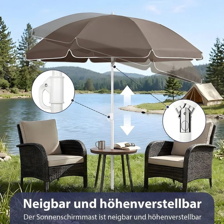 SUNULA Sonnenschirm Ø140/Ø160 cm Balkonschirm Rund Strandschirm mit Schutzhülle, LxB: 140x140 cm, 140 cm mit Knickfunktion, Höhenverstellbar, Leicht zu Transportieren – Bild 3