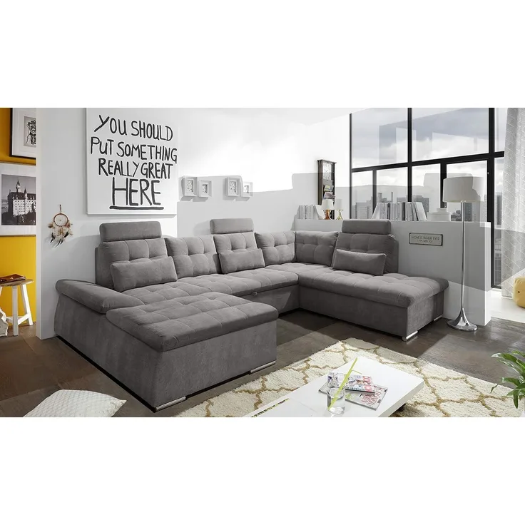 Couch NALO Sofa Schlafcouch Wohnlandschaft Bettsofa braun-schwarz U-Form rechts
