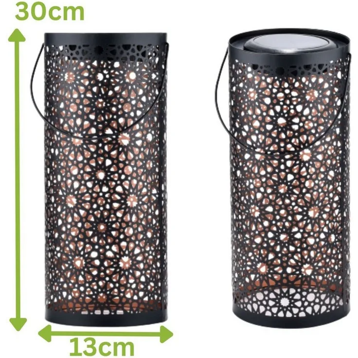 Marrakesch Orient & Mediterran Interior LED Solarleuchte Orientalische Solarlaterne Laterne Lampe Balkon Garten Noum Schwarz, LED fest integriert, Handarbeit