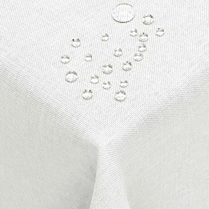 DecoHomeTextil Leinen Optik Tischdecke, Rechteckig 160 x 220 cm Weiß, wasserabweisend, fleckenabweisend, abwaschbar, Lotuseffekt, bügelfrei