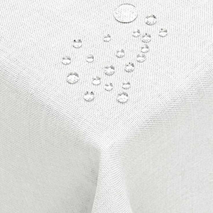 DecoHomeTextil Leinen Optik Tischdecke, Rechteckig 160 x 220 cm Weiß, wasserabweisend, fleckenabweisend, abwaschbar, Lotuseffekt, bügelfrei – Bild 1