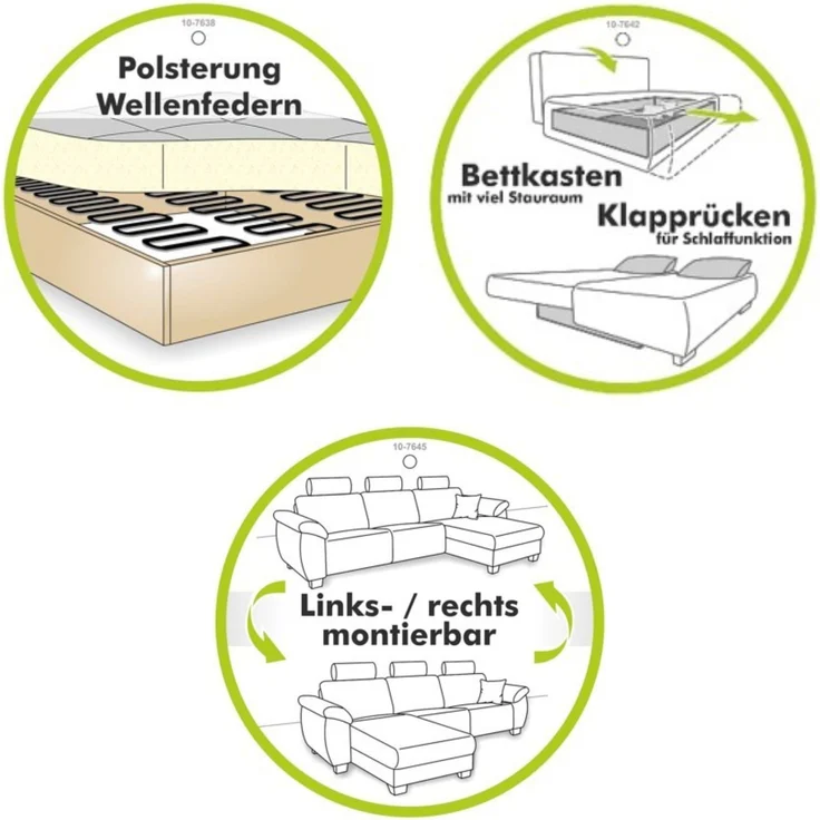Wohnlandschaft U-Form Sofa Schlaffunktion Couch Bettkasten Cord in Grün – Bild 6