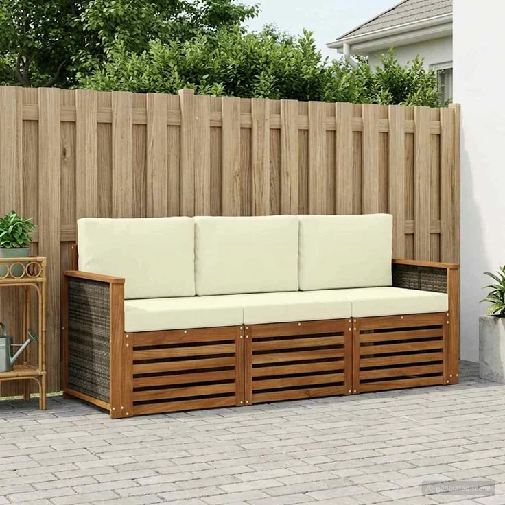 vidaXL Sofagarnituren mit Kissen 3 pcs Massivholz Akazie 3383956 – Bild 3
