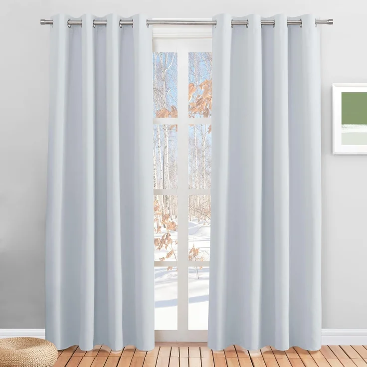 PONY DANCE Schlafzimmer Gardinen und Vorhänge Wärmeisolierend Verdunkelungsvorhang mit Ösen Gardine Weiß Blickdicht Thermovorhang, 2er Set H 210 x B 132 cm, Grau-weiß