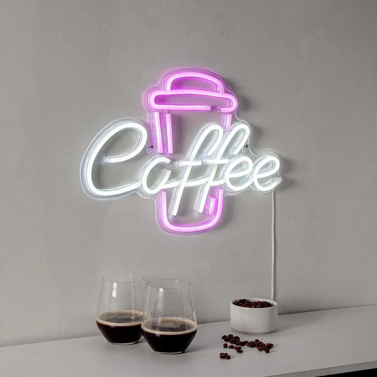Neonschild ,Plexy Coffee', Plexiglas, USB, pink-weiß, 40x30cm – Bild 2
