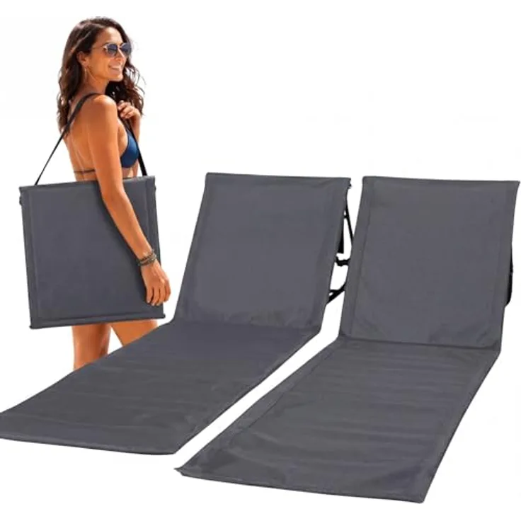 INTIMO LIVING 2er Set Strandliege klappbar leicht, verstellbarer Liegestuhl mit Rückenlehne für Strand & Freibad, grau, 152x51cm