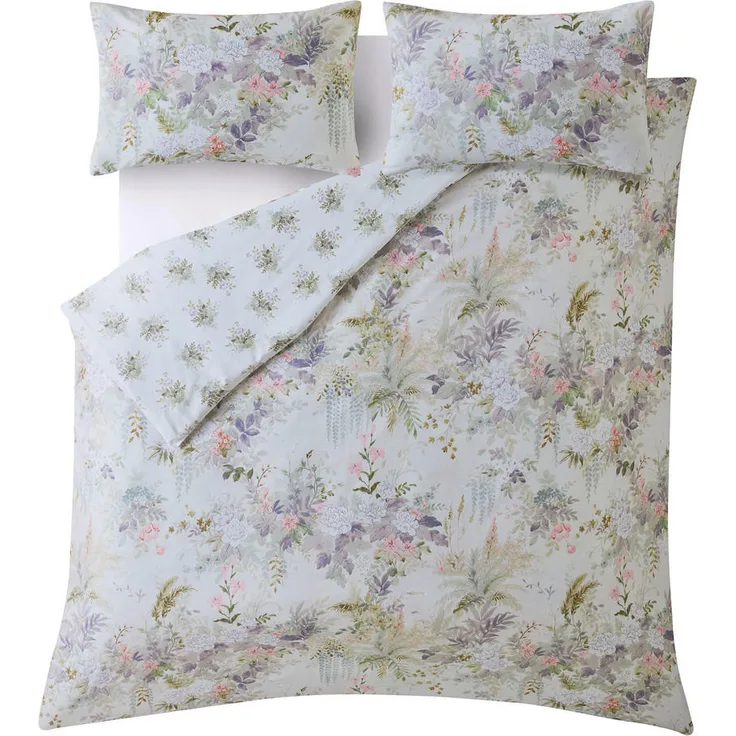 Laura Ashley Linlithgow Bettwäsche, Lila, 200x200 cm, 100% Baumwollsatin mit floralem Muster, inkl. 2 Kissenbezüge 50x75 cm