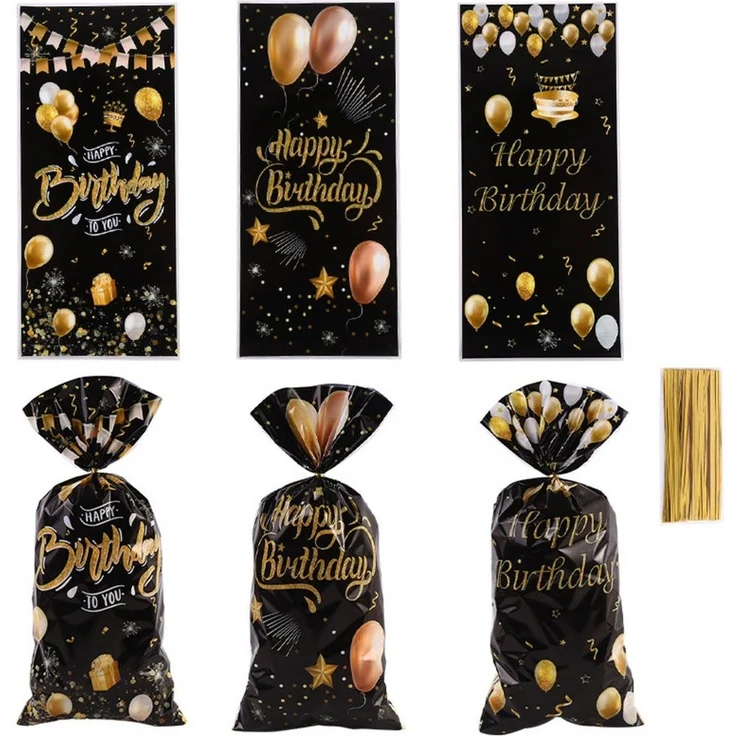 PRECORN Geschenkbox 50 Geburtstags-Geschenktüten Schwarz mit Gold – Happy Birthday Design – Bild 2