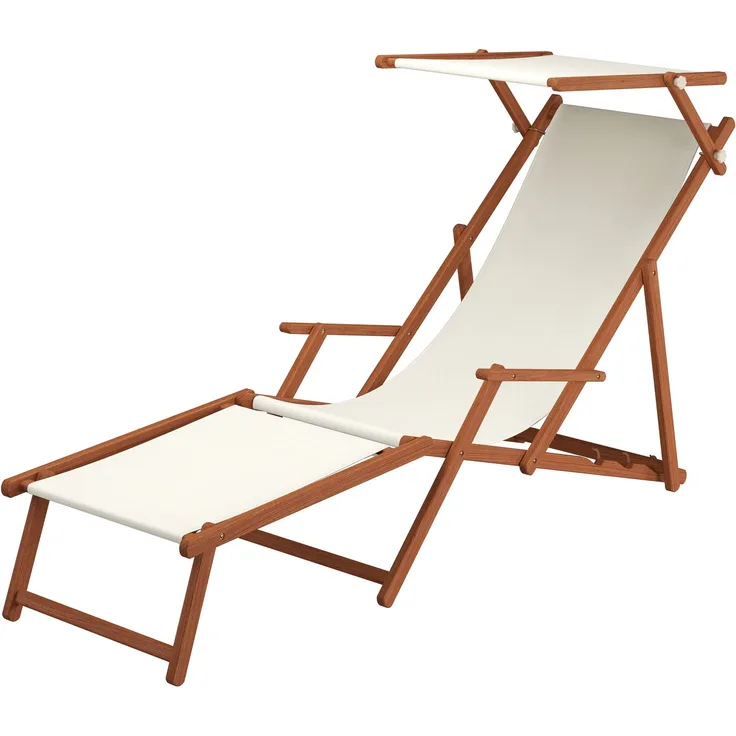Sonnenliege weiß Liegestuhl Fußteil Sonnendach Gartenliege Holz Deckchair Gartenmöbel 10-30 FS