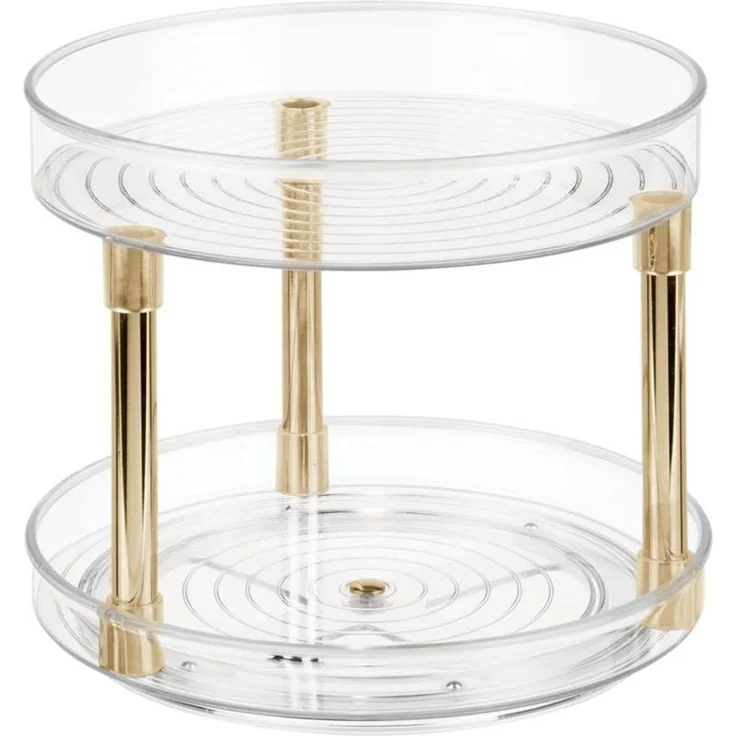 Drehbares Kosmetiktablett Ablage Organizer rund mDesign durchsichtig/Messing – Bild 1