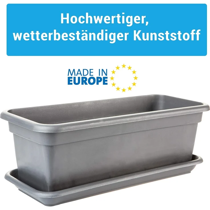 2friends Blumenkasten 3er-Pack Balkon Blumenkasten Set 40cm mit Untersetzer, Blumenkasten in Anthrazit – Bild 4