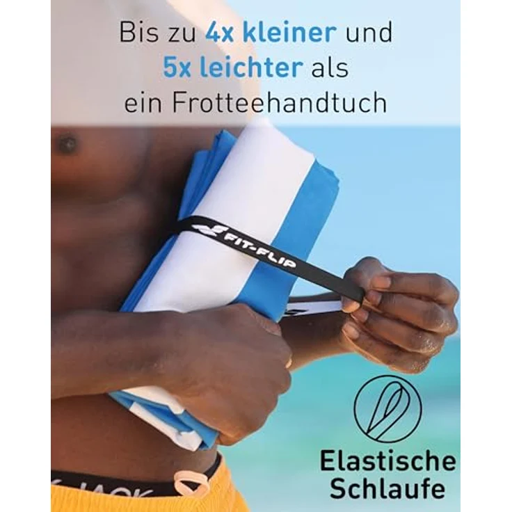 Fit-Flip Strandtuch XXL Mikrofaser - leicht, schnelltrocknend, 100% recyceltes Handtuch (Himmelblau-Weiß gestreift, 160x90cm) – Bild 5