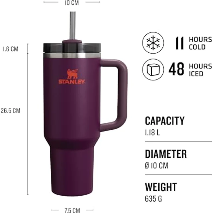 STANLEY Quencher H2.0 FlowState Trinkflasche mit Strohhalm 1.2L - Thermobecher Kühlt 11 Stunden - 48 Stunden Eisgekühlt - Spülmaschinenfest - Thermosflasche BPA Frei - Kaffeebecher To Go - Plum – Bild 3