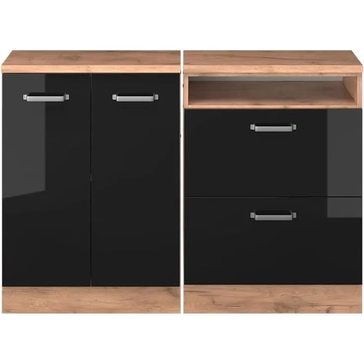Küchenschrank für Dachschrägen R-Line Schwarz Hochglanz 120 cm 2er Set Schrankkorpuss 60 cm Tiefe Vicco – Bild 4