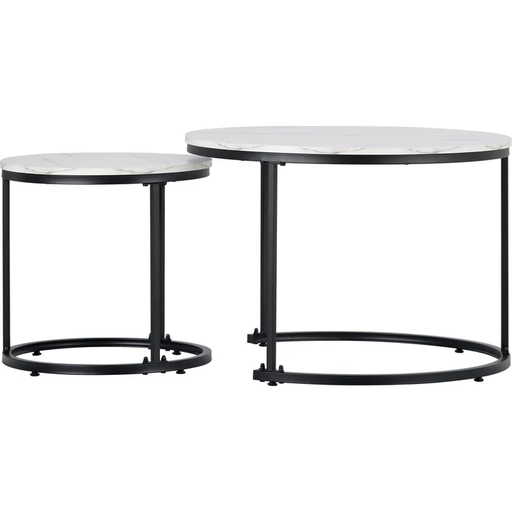 2er Set Runder Couchtisch Weiß-Marmor, Nesting Beistelltisch Wohnzimmer, Moderner Sofatisch aus MDF – Bild 9