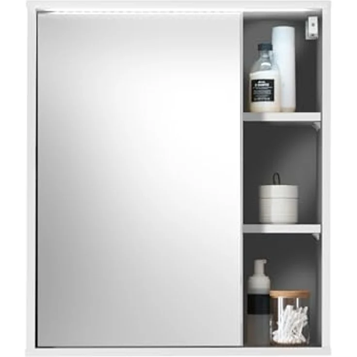 GREECE Spiegelschrank Bad mit LED-Beleuchtung in Weiß - Badezimmerspiegel Schrank mit viel Stauraum - 60 x 70 x 20 cm (B/H/T) – Bild 4