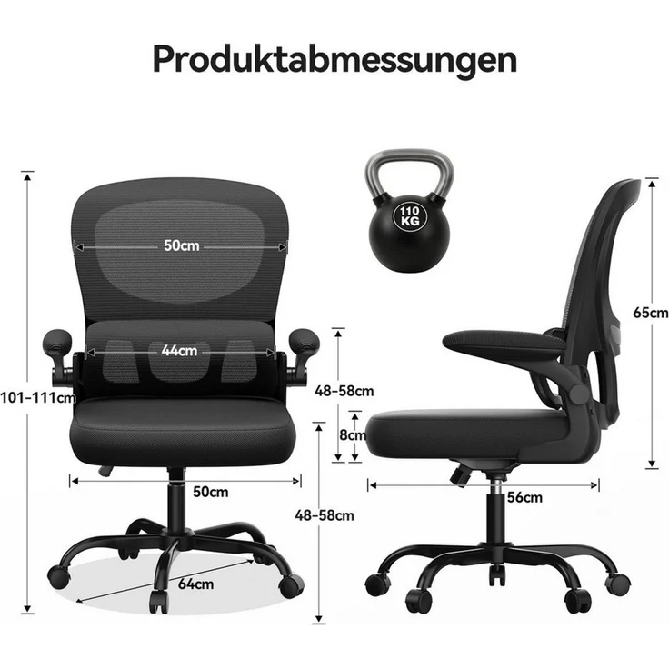 ZAISZE Bürostuhl 280G Netz Sitz Gaslift 2-Stufe Geräuschlose Rollen Ruhe & Effizienz (Set), Nylonrad, Fünf-Klauen-Stütze – Bild 2