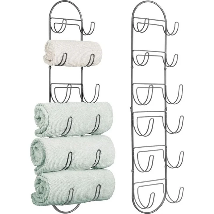 mDesign Handtuchhalter Handtuchablage Badzubehör 2er Set Metall Dunkelgrau – Bild 1