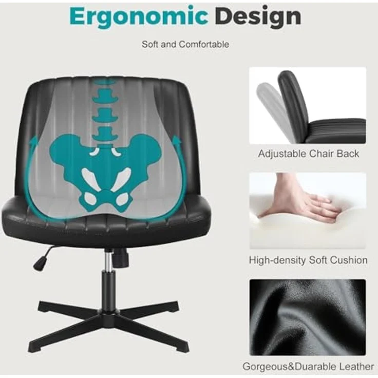 DUMOS Criss Cross Stühle, ohne Armlehnen, Bürotisch, ohne Räder, drehbar, gepolstert, breiter Sitz, modern, höhenverstellbar, mittlere Rückenlehne, Schminktisch, Sitzgelegenheit für Zuhause, Büro, – Bild 4
