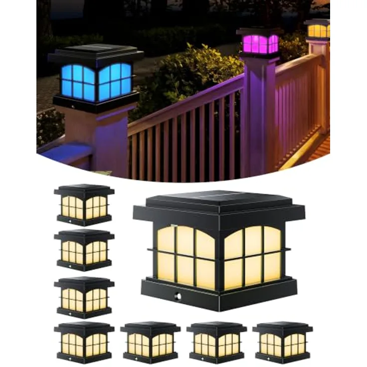 ROTTOGOON 8 Stück RGBCW Solar Pfostenleuchte, Solar Pfostenkappen 10x10 cm | 9 Farben 3 Modi, IP54 Wasserdicht, Holz/Vinyl Pfosten, Solarlampen Außen für Zaunpfosten Gärten Terrassen Veranden