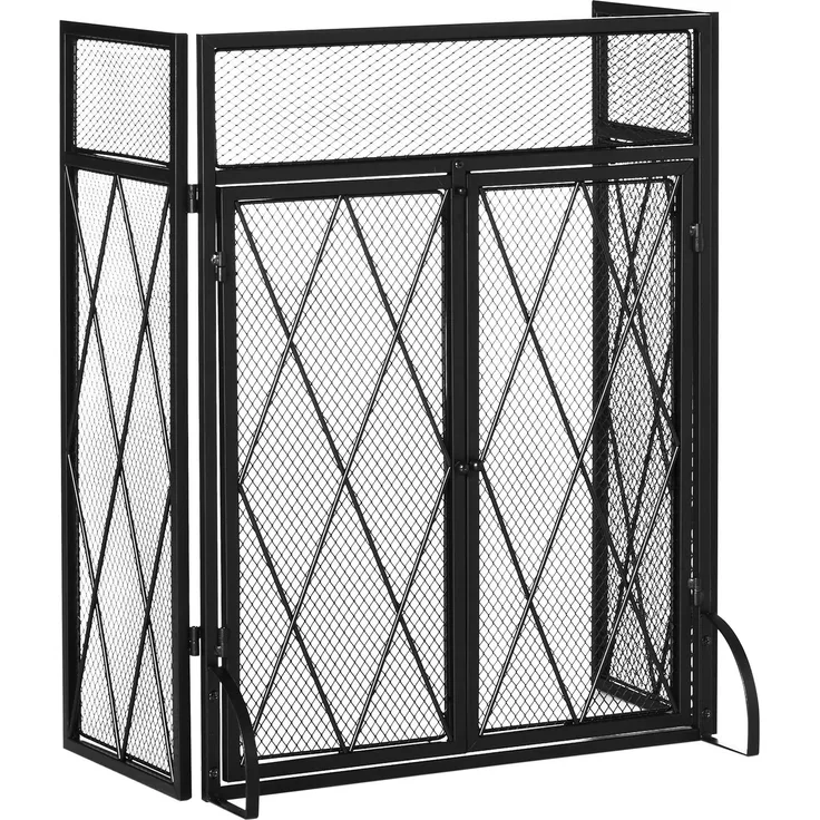 JARDJ Funkenschutzgitter aus Metall für Kamine mit 3 klappbaren Paneelen, 120 x 11,5 x 79 cm, Schwarz