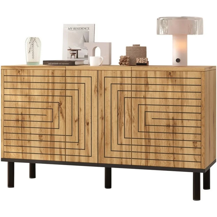 Merax Sideboard mit Wellenmuster, Aufbewahrungsschrank Küchenschrank Flurschrank (1 St), Kommode mit 3 Türen mit Push-Open-Funktion & Stauraum, 120 x 35 x 68 cm – Bild 1