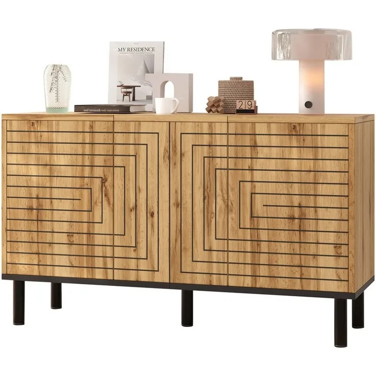 Merax Sideboard mit Wellenmuster, Aufbewahrungsschrank Küchenschrank Flurschrank (1 St), Kommode mit 3 Türen mit Push-Open-Funktion & Stauraum, 120 x 35 x 68 cm