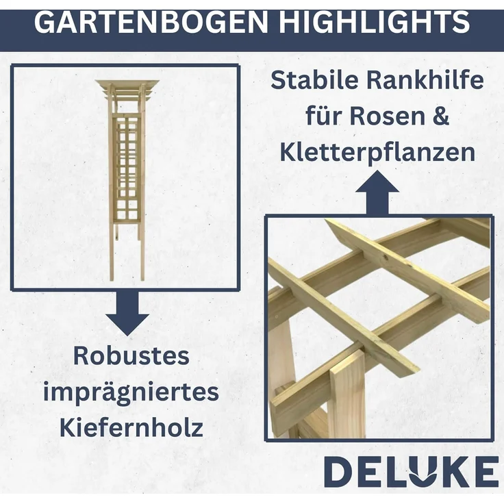 DELUKE® Rosenbogen aus Holz VERSIL 150x60x210cm Gartenbogen Torbogen Pergola Rankhilfe für Kletterpflanzen und Rosen Rankgitter Rosenspalier – Bild 3