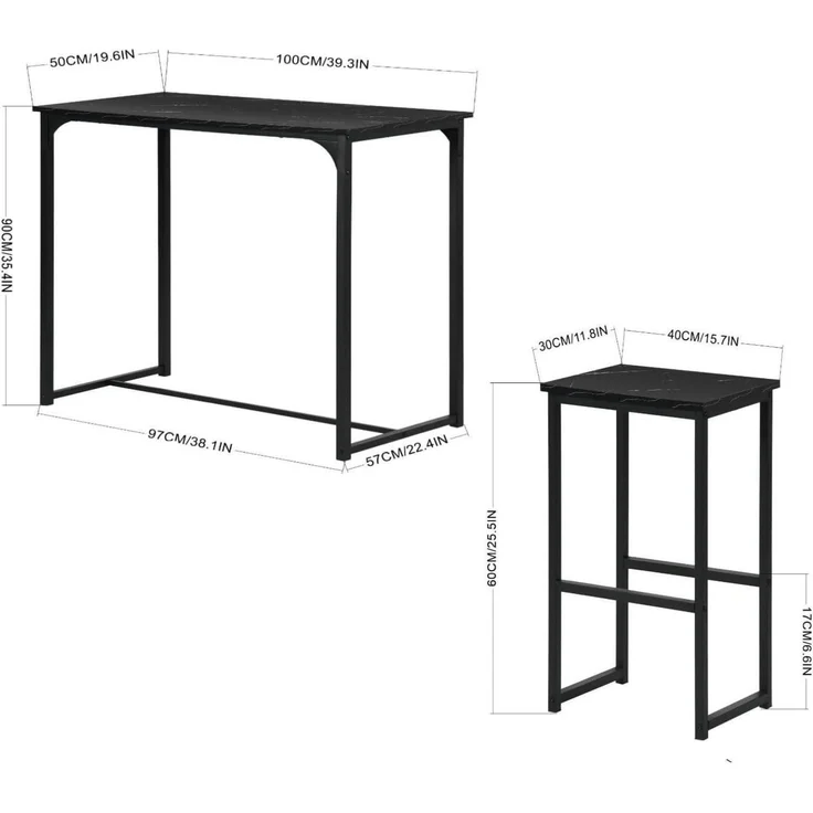 Bartisch Set Barhocker 4 Industriestil 100x50x90cm Schwarz – Bild 2