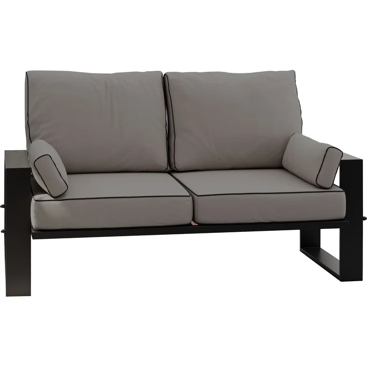 Outdoor 2-Sitzer Gartensofa, schwarze Metallbeine, Gartensofa für die Terrasse - ELBA S2 - grau – Bild 6