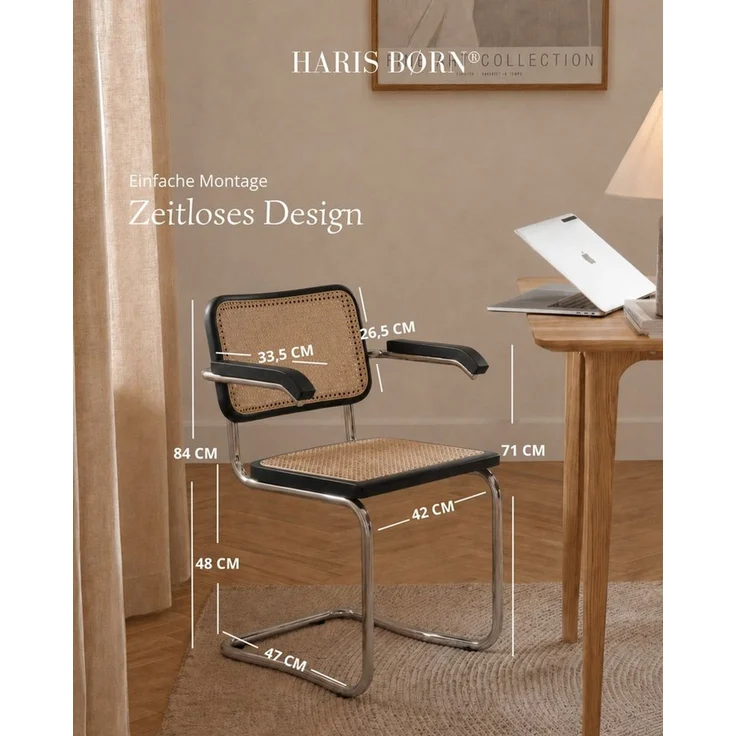 Haris Børn Freischwinger Wiener Geflecht - Handgefertigt in Italien - Premium Schwingstuhl (Set, 2 St), Hochwertige Freischwinger Stühle - Rattanstühle fürs Esszimmer – Bild 2