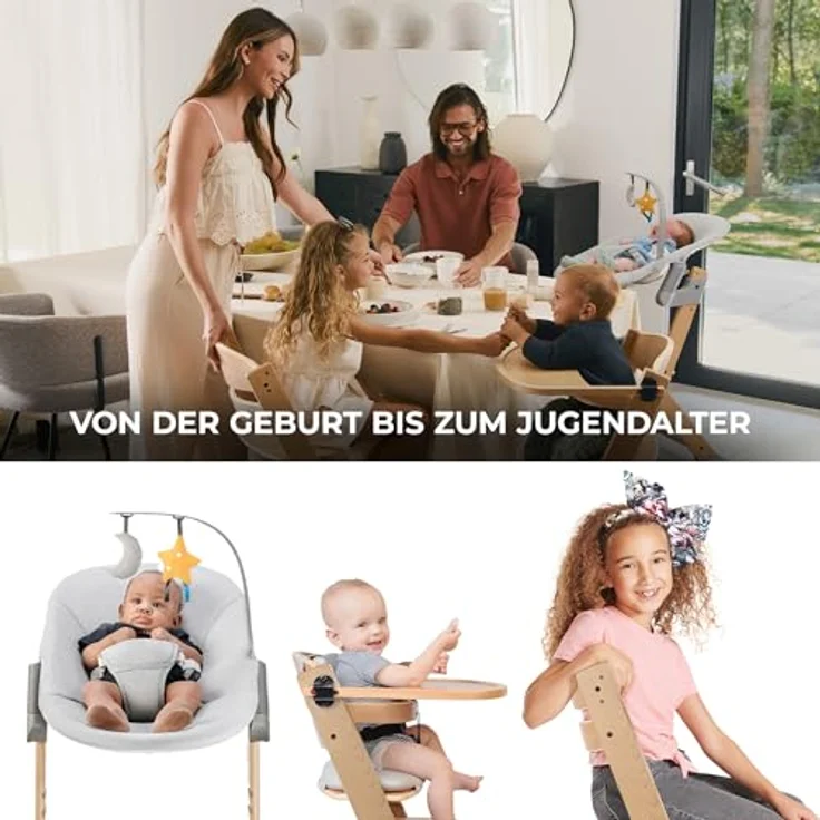 Kinderkraft Kombihochstuhl Set: Kinderstuhl ENOCK + Babywippe CALMEE GREY (Set, 2 St), mitwachsend – Bild 4