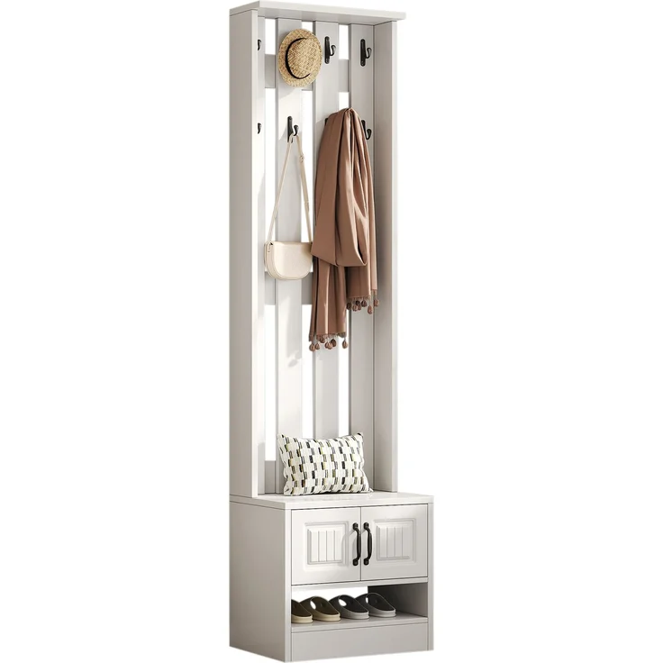Schuhschrank mit Sitzfläche und Stauraum, multifunktionaler Schrank, Kleiderschrank Garderobenschrank Dielenschrank mit Türen und schwarzem Griff – Bild 6