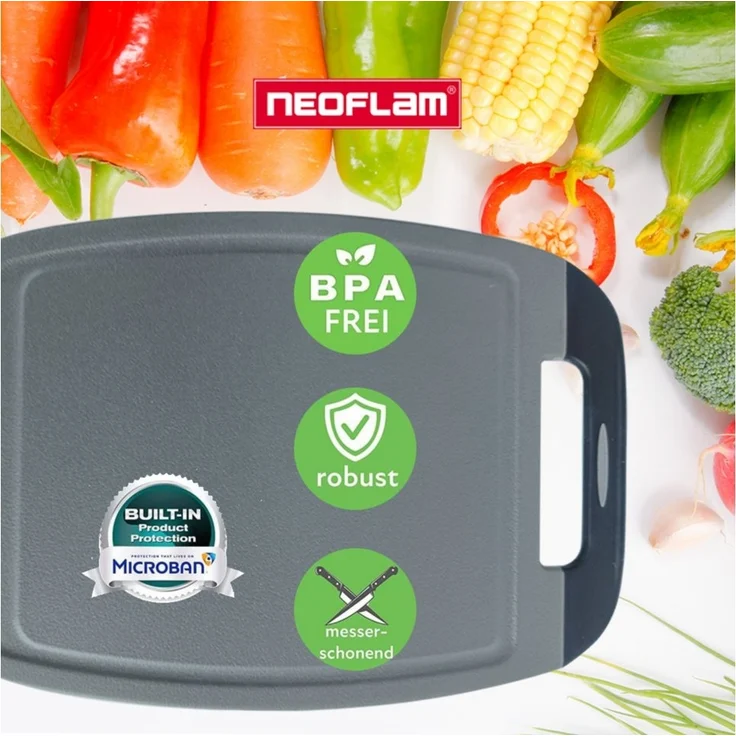 NEOFLAM® Schneidebrett BiJu Antibakterielles Frühstücksbrettchen Set, 4tlg. - Grau/Schwarz, Kunststoff (PP), (4-St) – Bild 3