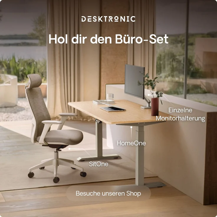 Desktronic HomeOne Elektrisch höhenverstellbarer Schreibtisch 160x80cm Bambus/Grau mit Memory-Funktion, Anti-Kollisions Technologie, USB-A und USB-C-Ladeanschlüssen – Bild 9