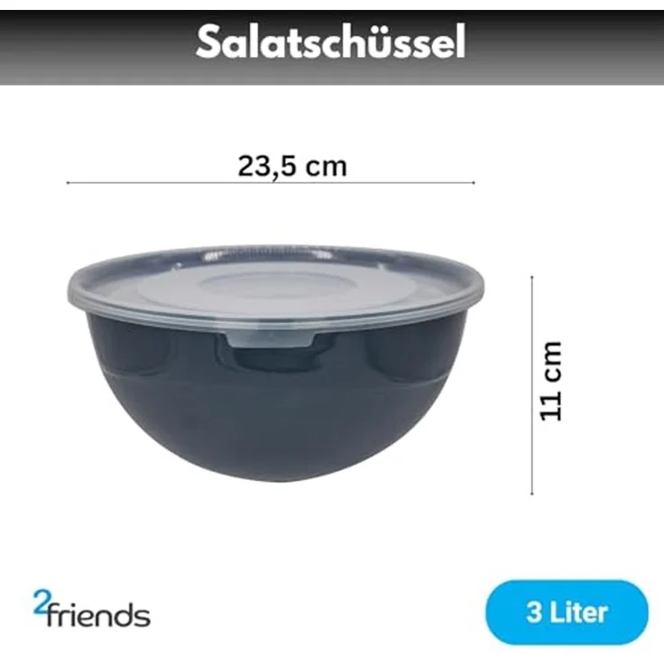 Centi Rührschüssel NOVARA Schüssel-Set mit Deckel, Kunststoff, (3-tlg), – 2 l, 3 l, 5 l – mit Deckel – anthrazit – – Bild 4