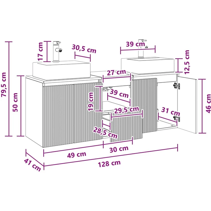 vidaXL Badezimmerschrank-Set 3 stk. Weiß 129 x 41 x 79,5 cm 3405647 – Bild 11