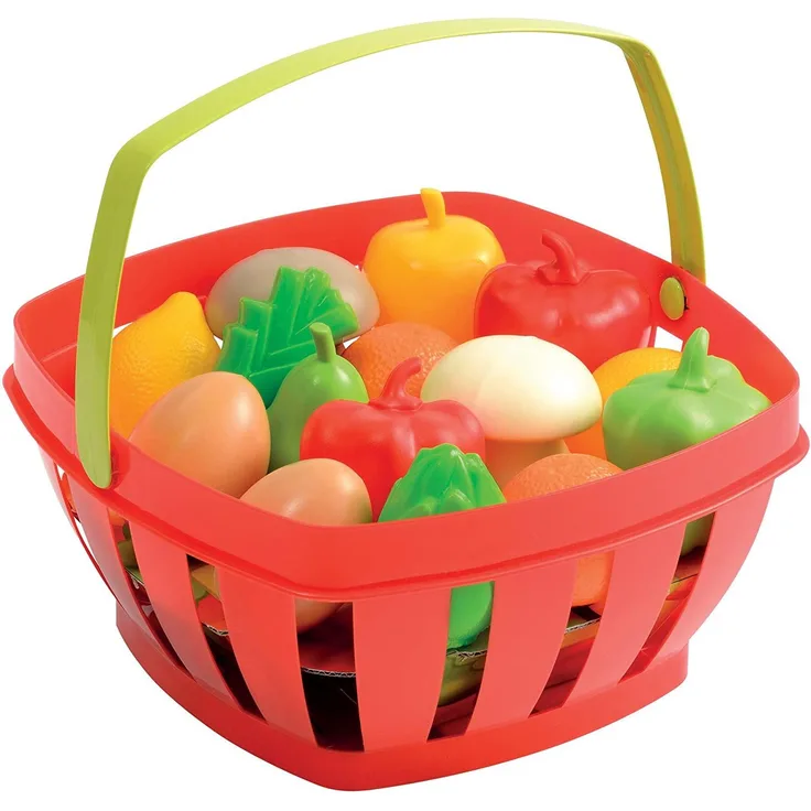 Ecoiffier 966 - Einkaufskorb mit Gemüse und Früchten, Zubehör, grün