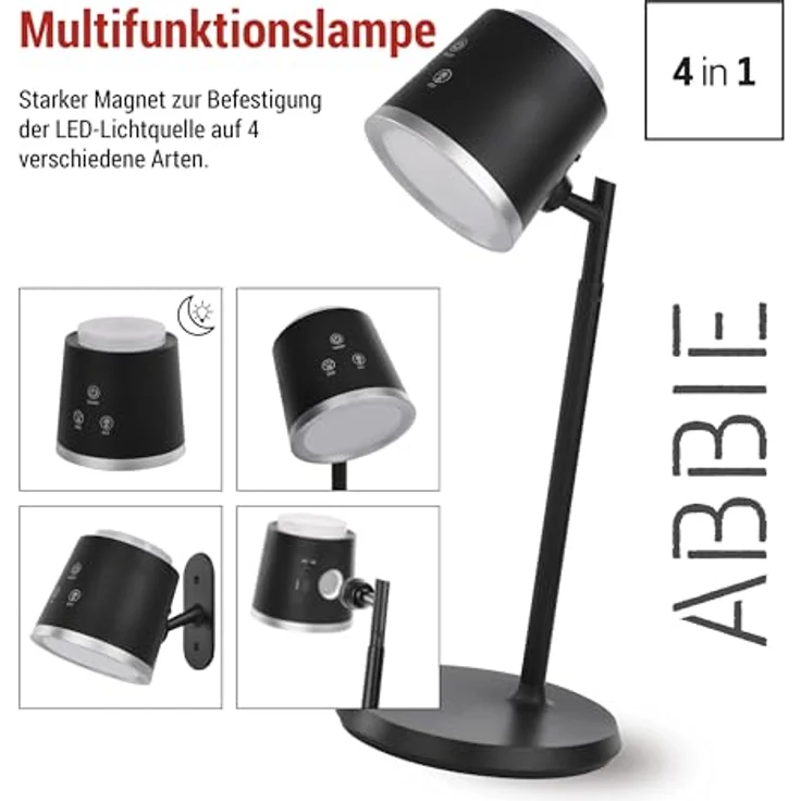 EMOS LED Akku-Tischlampe 4in1 ABBIE, 6W, 300lm, dimmbar, einstellbare Lichtfarbe, 1500mAh Li-Ion Akku, 33h Leuchtdauer, schwarz, Z7636B – Bild 2