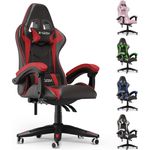 bigzzia Gaming Stuhl aus Kunstleder, Schreibtischstuhl mit Lendenkissen + Kopfstütze Gamer Computer Stuhl Drehstuhl Höhenverstellbar Ergonomisch Bürostuhl, Schwarz-Rot