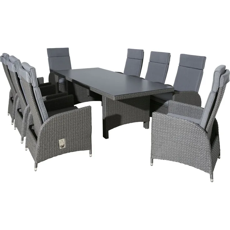 KONIFERA Garten-Essgruppe »Newcastle«, (Set, 17-tlg, 8 Sessel, Rückenlehne verstellbar, Tisch 100x230x75 cm, inkl. Auflagen), Aluminium/Polyrattan