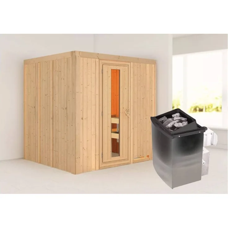 Karibu Sauna Sodin + 9kW Saunaofen mit integrierter Steuerung Energiespartür