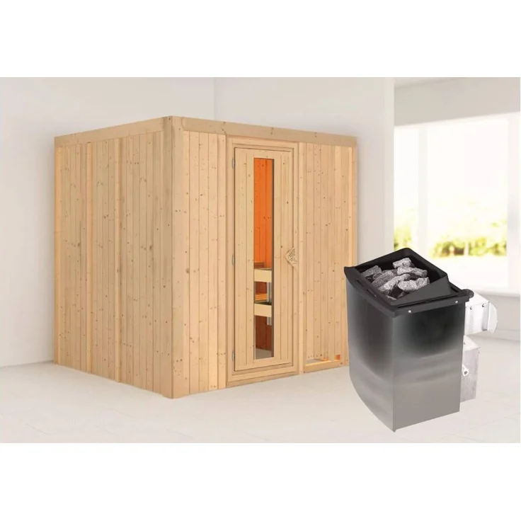 Karibu Sauna Sodin + 9kW Saunaofen mit integrierter Steuerung Energiespartür – Bild 1