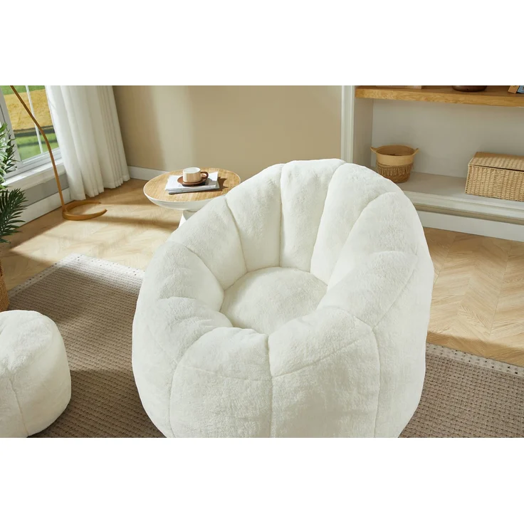 Weicher Blüten-Sitzsack für Erwachsene mit Fußhocker, vakuumverpackt ohne Montage, ideal für Wohnzimmer, Schlafzimmer & Balkon,Cremeweiß--Cremefarben--105x105x70cm--YOUDENOVA – Bild 5