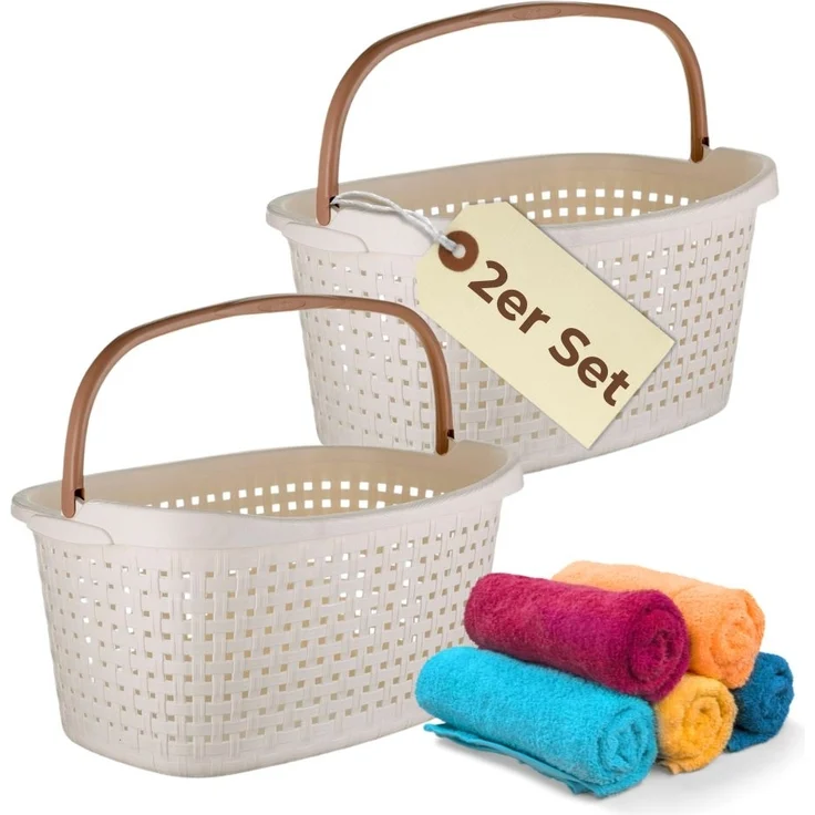 GarPet Wäschekorb 2er Set Wäschekorb mit Henkel 40 L Wäsche Box Wanne Sammler Plastik – Bild 1