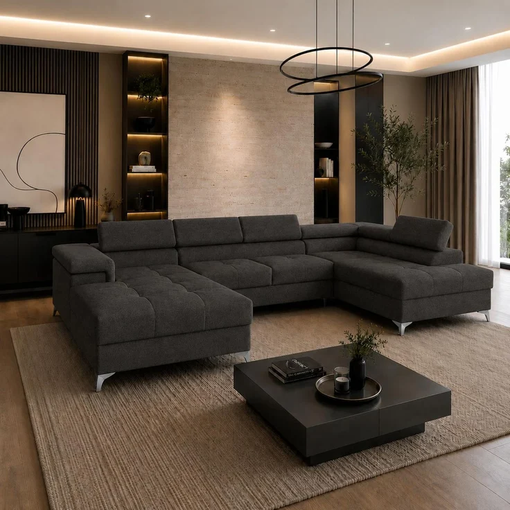 KRISAN MÖBEL MICHAEL-ANGELO U-Form Ottomane Links Wohnlandschaft 345 x 90 x 202 x 202 cm, mit Bettkasten in Schwarz – Bild 4