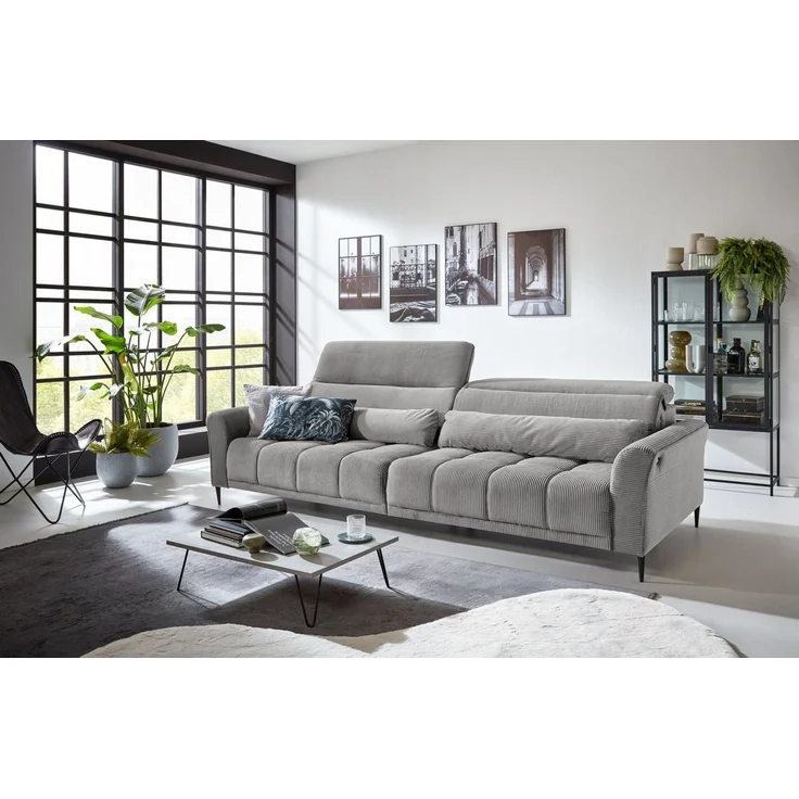 Iwaniccy Big-Sofa 2x elektr. Sitzverstellung, Cord silbergrau - 280x108x118cm (BxHxT) – Bild 3